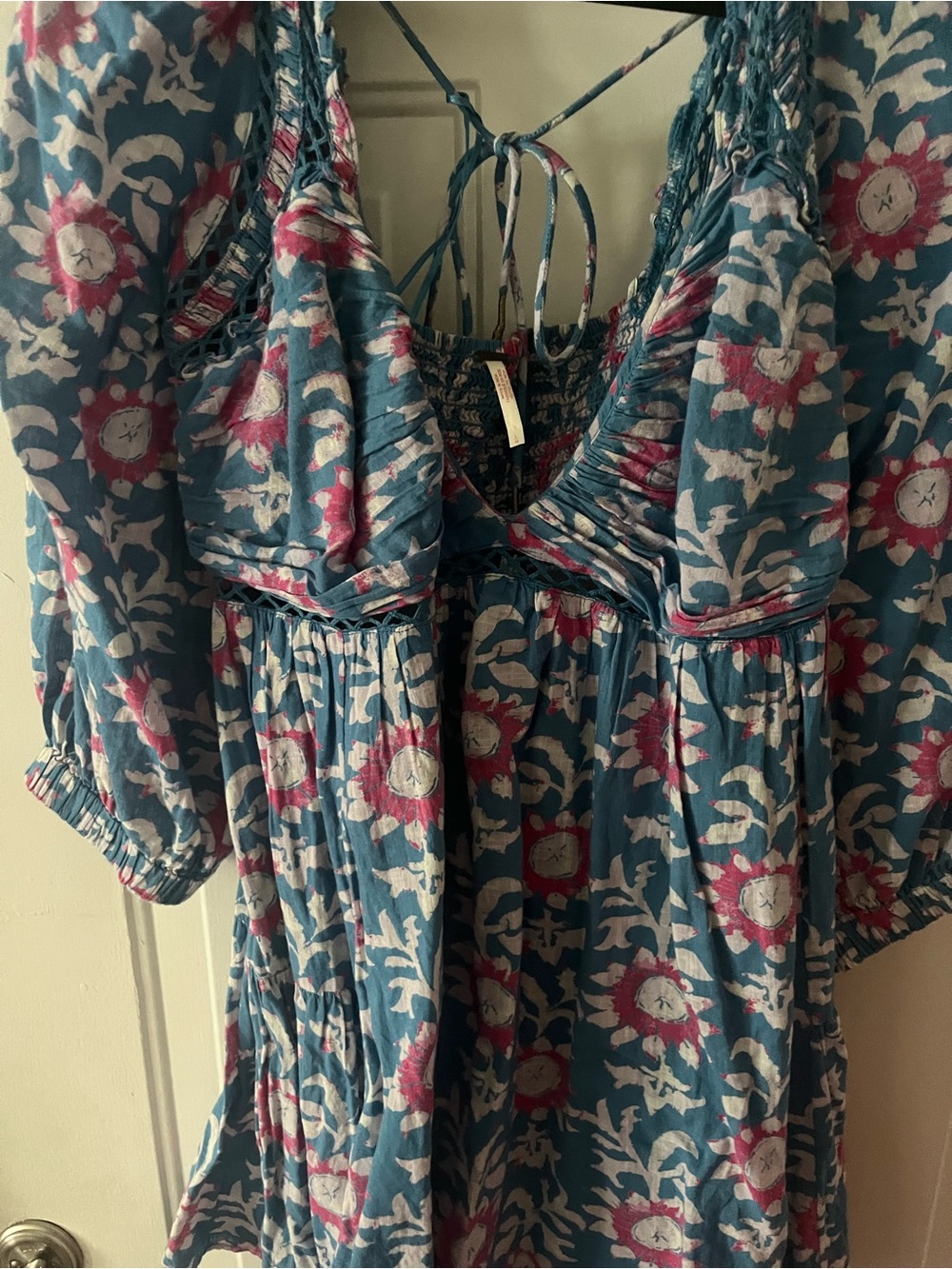 Free People Teal Floral Mini Dress with Pink Accents